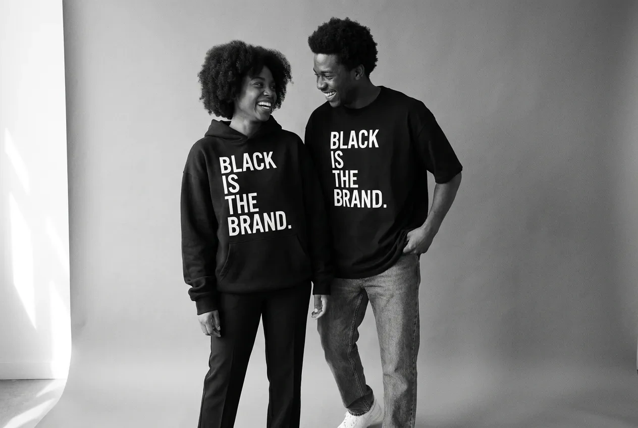 Look 02 — duo in matching BITB tees, studio